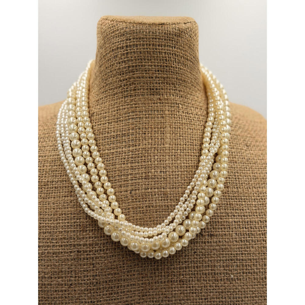 Vintage Pearl Cluster Multi String Necklace‎ Costume Jewelry